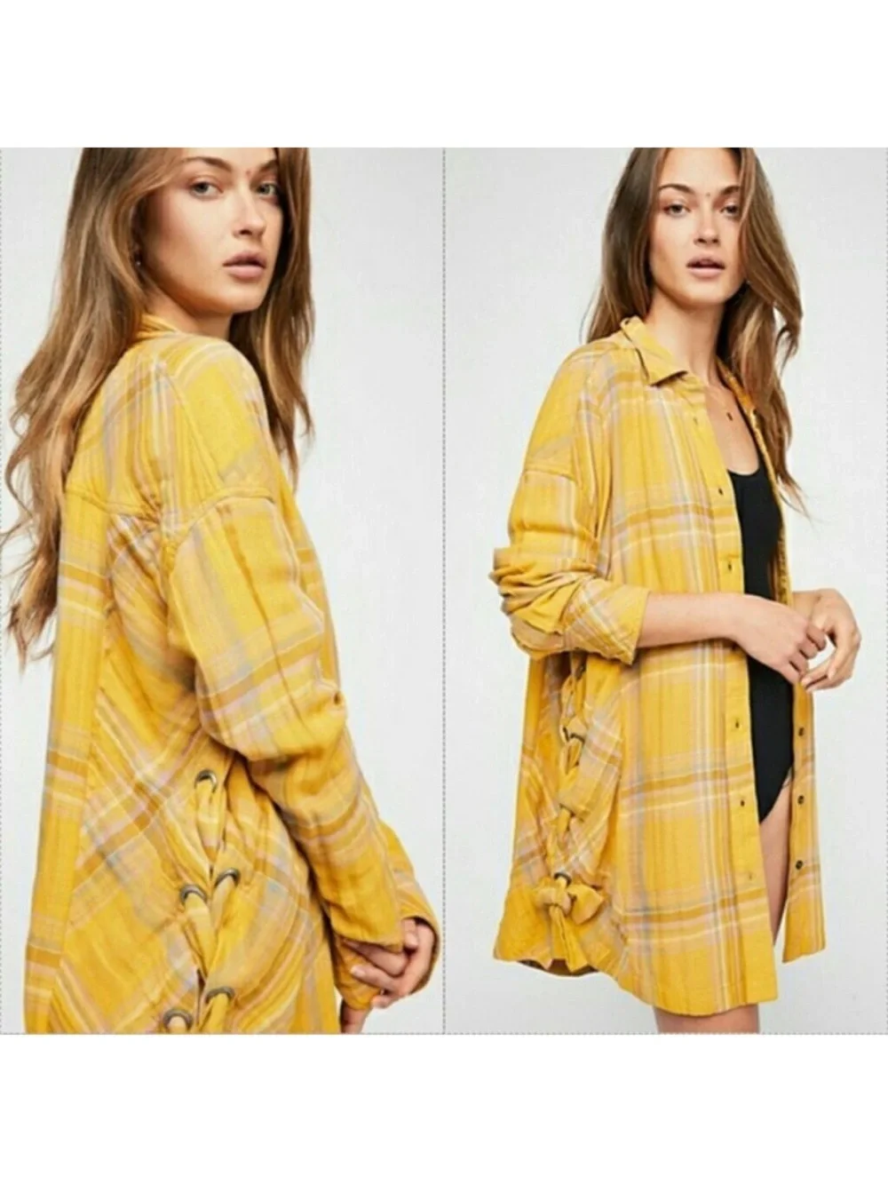 $108 Free People Nordic Day Oversized Button Down Cotton blend Flannel Size XS